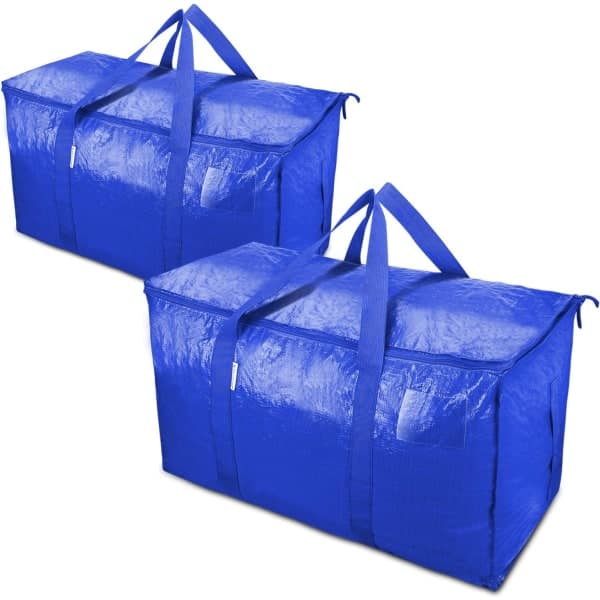 Ekstra store flytteposer med glidelåser og bærehåndtak for plassbesparende flyttelagring