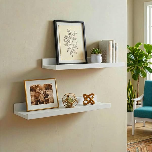 Walnut Wall Shelf - Wooden Picture Ledge, 40 cm