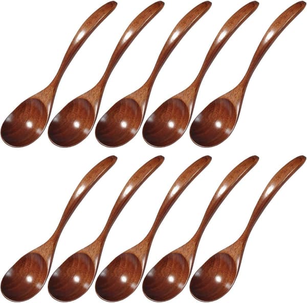 10 Natural Japanese Long Handle Wooden Spoons