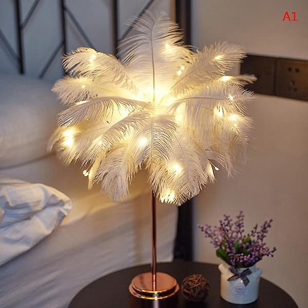LED Feather Lamp Table Lamp Small Night Light Bedroom Girl's Heart Bedside Lamp 1 pc White 1 pc White