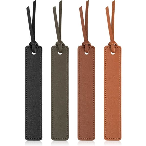 4-pack Leather Bookmarks, Classic Stitched Bookmarks, Leather Cord Bookmarks, Page Markers Reading Gifts for Book Lovers