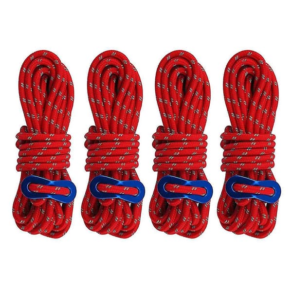 Reflekterende teltliner i nylon med justering for campingtelt, 4-pakning (rød)
