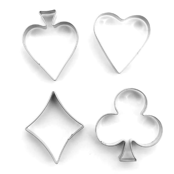 4 stk. Peberkageforme Kageforme motiv poker kortspil i rustfrit stål Silver silver