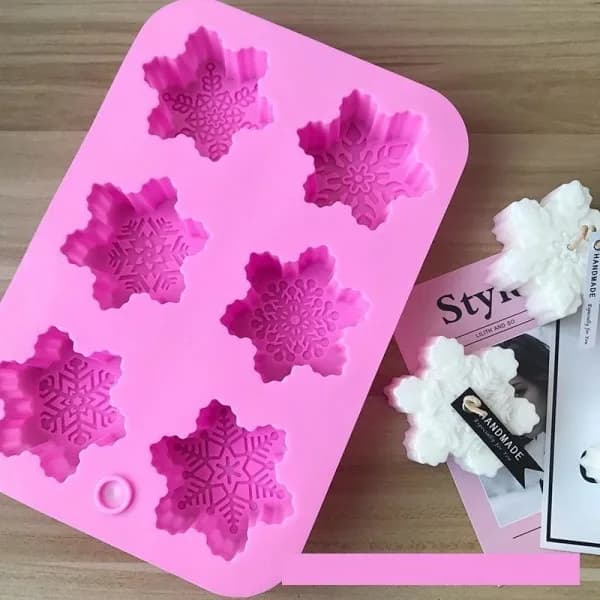 Lysforme Lys Stearinlys DIY Støbeforme i Silikoneform MJ70 Seks Julens Snefnug på Række