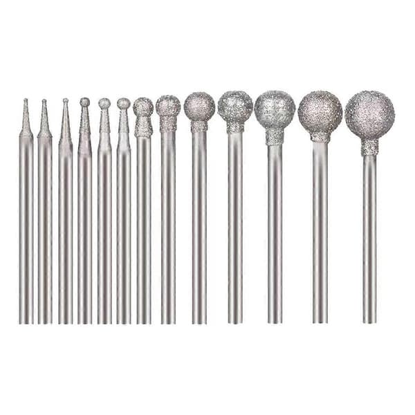 13 stk. kugleformede diamantbor Diamantmonterede slibebor Stenskærersæt med 3/32 tommer dorn Sølv Silver