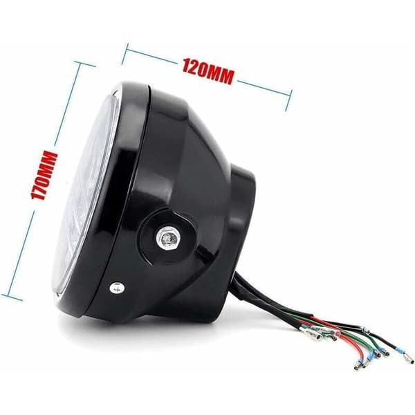 Round Motorcycle Headlight - LED Projector with Mounting Bracket - 12V 7\" Halogen LED.