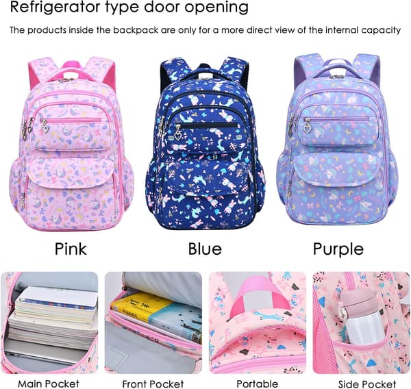 Backpack for Boys and Girls Ages 7-12, School Bag, Waterproof Kids Backpack, Multi-Compartment Backpack Pink Rosa