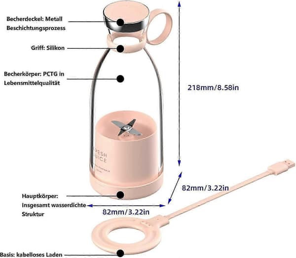Personlig størrelse blender, bærbar blender, batteridrevet USB-blender 26s