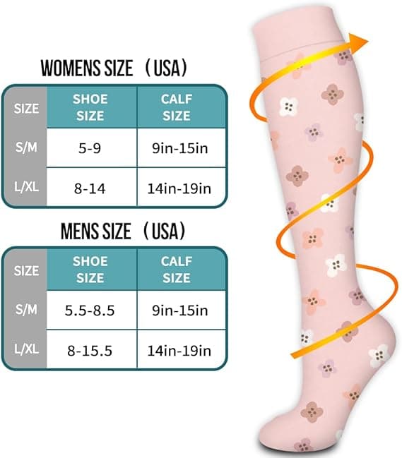Kompresjonsstrømper for kvinner og menn, sirkulasjon (6 par) - graderte støttestrømper for løping, atletisk sport, S/M S/M
