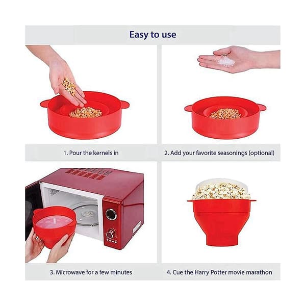 Popcornmaskin med lock - Silikon Popcorn Maker Hopfällbara Popcornskålar Popcornbehållare