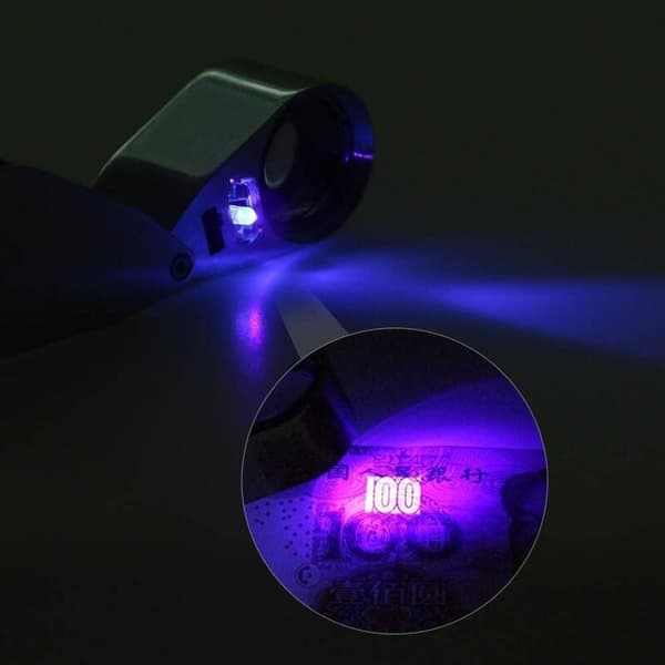 40X Jeweler's Foldable Pocket Magnifier with LED Light and UV Lamp