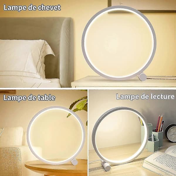 LED Bedside Lamp Touch Ring Table Lamp Dimmable, 3 Colors Dimmable 10 Brightness Levels, Metal White