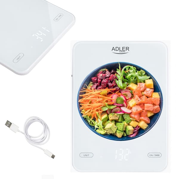 Adler AD 3177w Kitchen Scale 10kg, USB Charging, White 640