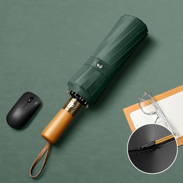 Dutchers foldbare stormparaply med UPF50 solbeskyttelse, kompakt vindtæt rejseparaply til daglig pendling, grøn 108 cm diameter
