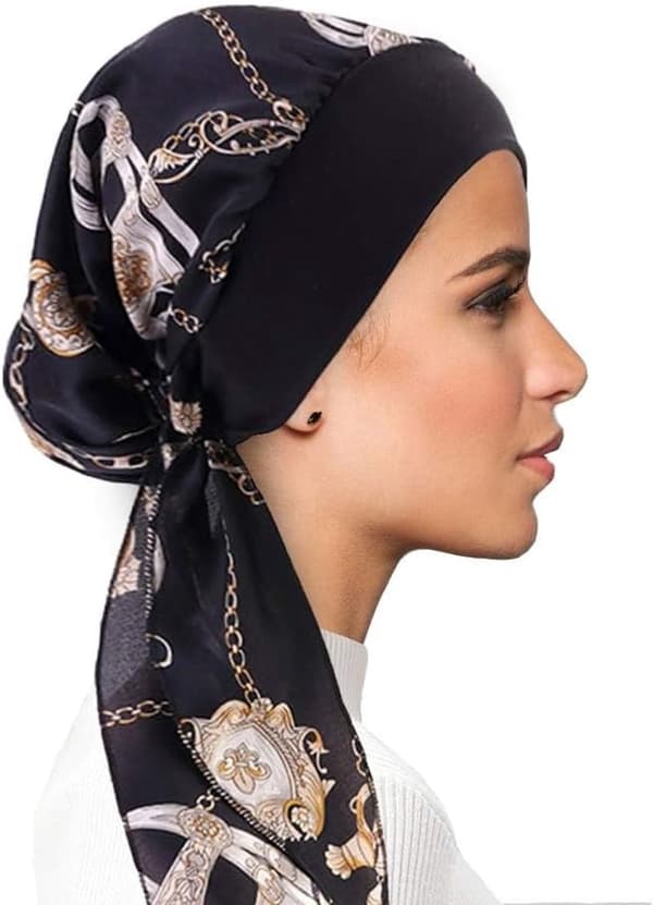 Turban Hodeplagg for Hårtapdekning, Myk Pustende Elastisk Polyester Hodeinnpakning for Kvinner, Én Størrelse, Svart