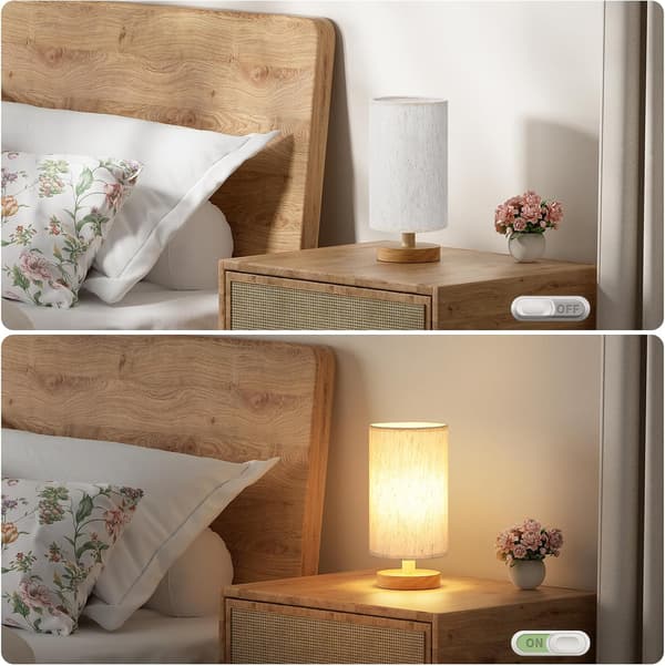 Solid Wood Table Lamp with USB, Decorative Bedroom Bedside Lamp with Remote Control, LED Night Light A A A