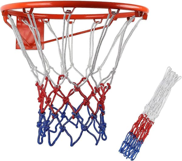 Professionelt basketnet, basketkurvnet, sæt med 2 polyesterbasketnet til standard indendørs eller udendørs brug (12 løkker)