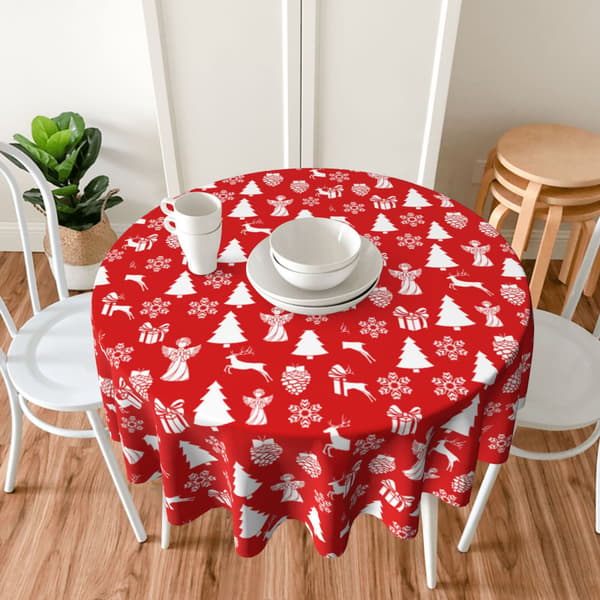 Jul retro vinter rund duk bordstrekk pute dekorasjon restaurant bryllup ferie 145 cm