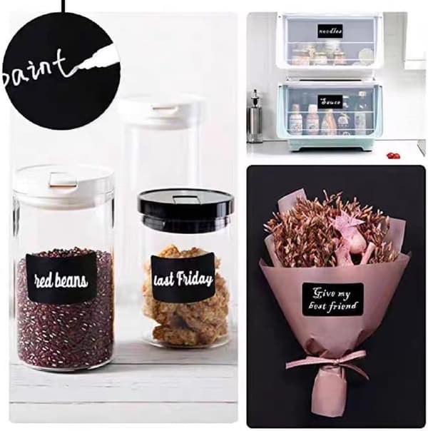 Chalk Labels, 600 pcs, Black Rectangular, Waterproof and Oil-Resistant, Removable, 5.5x3.5 cm, for Freezer