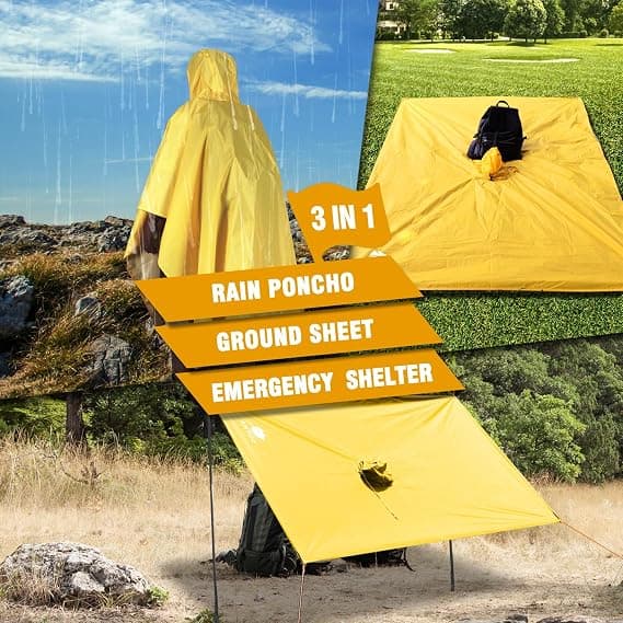 Vandtæt Regnponcho Let Genanvendelig Vandring med Hætte One Size Gul Yellow