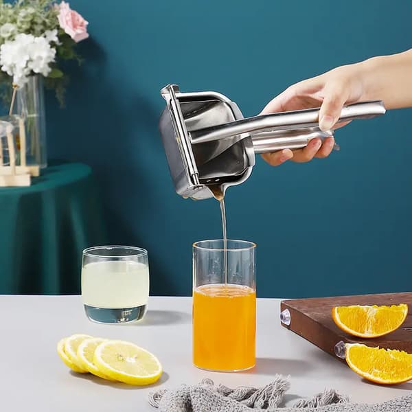 Sitronpresse i rustfritt stål - Hånddrevet juicer for appelsin, lime, grapefrukt