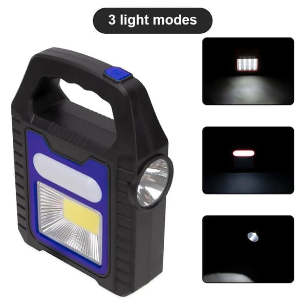 Portable Solar COB LED Waterproof Work Light Emergency Lamp USB Rechargeable Hand Lamp Outdoor Hiking Camping 1 Piece (Blue)