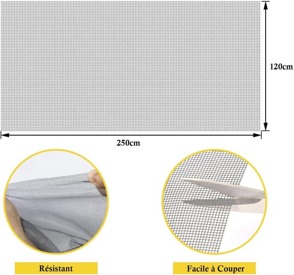 DIY Window Screen - Universal Insect Net, Shortenable - Fiberglass Mosquito Net - Grey - 120x250 cm
