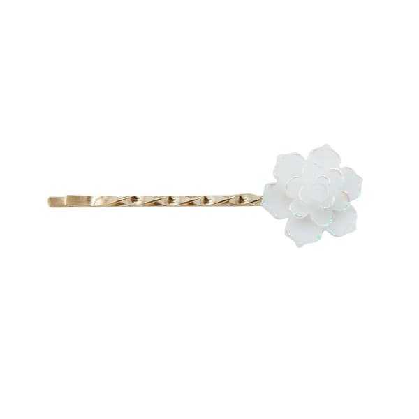 Sett med 4 hvite rosehårspenner for kvinner, blomsterhårspenner med elegant og sikkert grep.