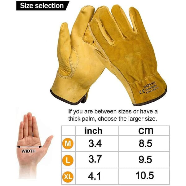 Cowhide Leather Work Gloves for Drivers, DIY, Gardening, Storage, Farm Work, Multi-purpose (XL, Yellow)