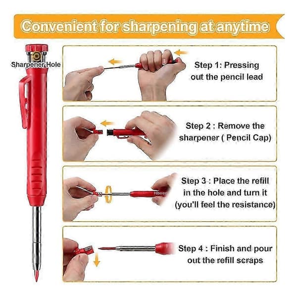 Mechanical Pencil Set with 4 Mechanical Carpenter Pencils with 24 Leads, for Long Heads and Deep Holes