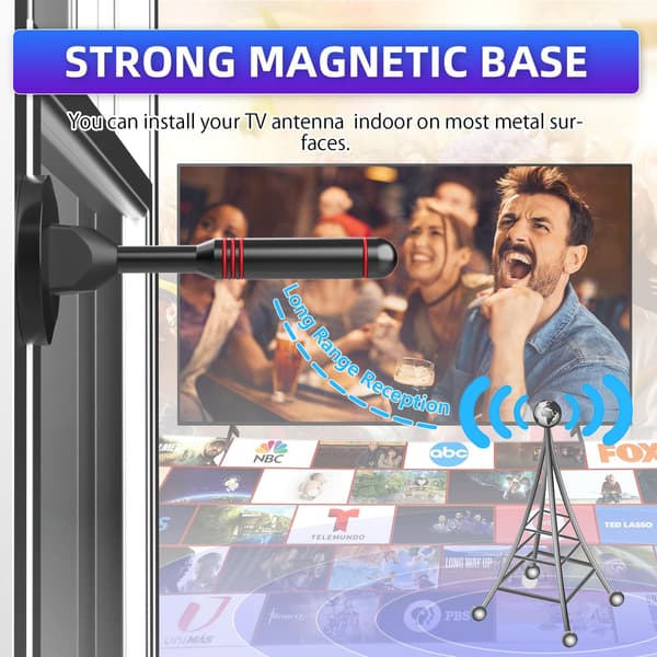 Digital innendørsantenne for smart-TV med sterk magnetisk base, 360° langdistanse mottak