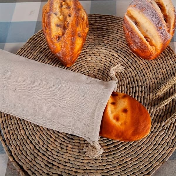 Genanvendelig brødpose i hør, rektangulær opbevaringspose af fødevarekvalitet, perfekt til håndværksmæssigt og hjemmebagt brød