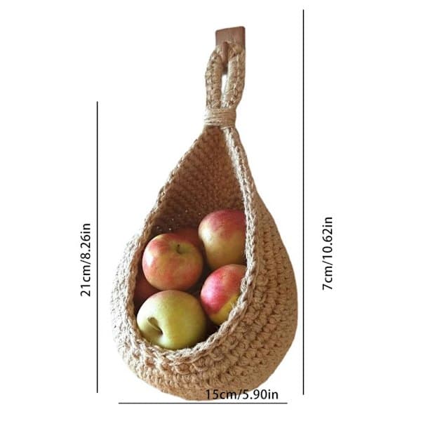 Wall Mounted Basket for Vegetables and Fruits, Rustic Style, Bohemian, Hand-Woven, for Kitchen Storage