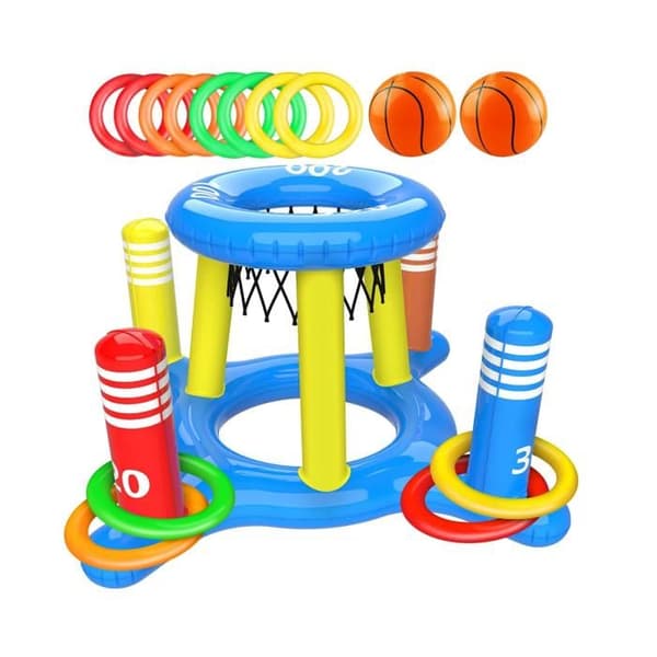 Inflatable Pool Game Set, 2-in-1 Water Game for Pool, Floating Basketball Hoop and Ring Toss, Summer Pool Fun[YJD]