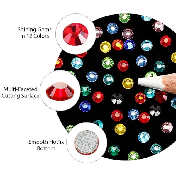 Hotfix Rhinestone Kit Flade Glassten 6 Størrelser 12 Farver Med Opbevaringsboks Og Pincet Til DIY-Håndværk
