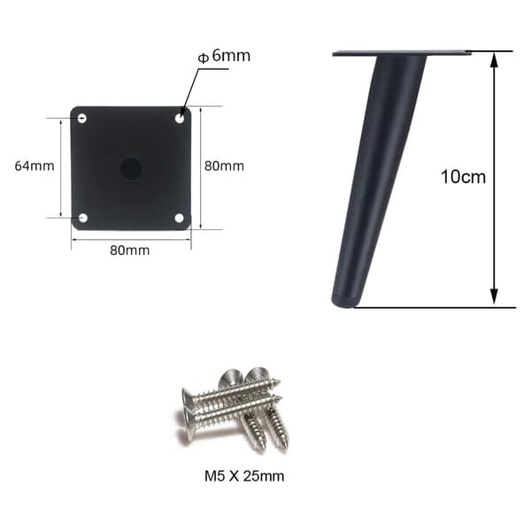 4 skrå metalbordben (10 cm), koniske møbelben, 201 rustfrit stål, sort
