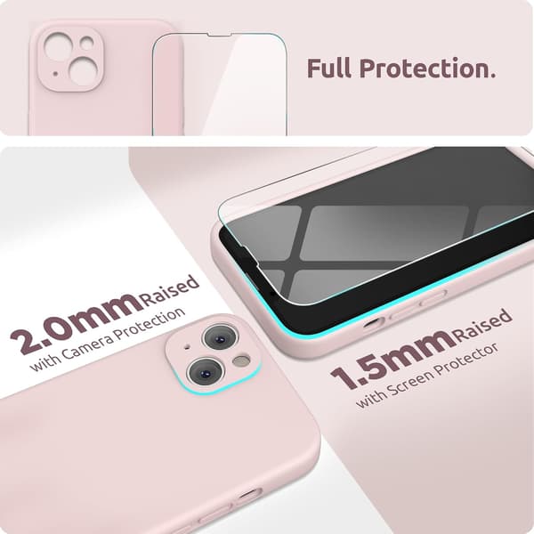 Compatible iPhone 13 Case with Screen Protector, Liquid Silicone Case for iPhone 13 6.1 inch 2021, Pink