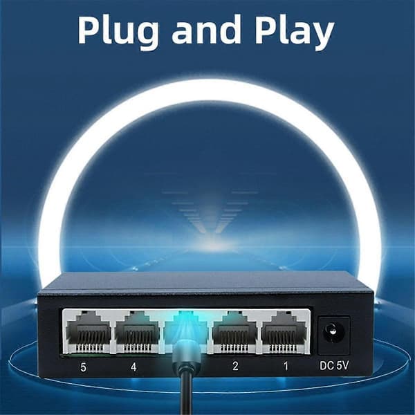 5-ports Gigabit netværksswitch, 1000Mbps lille Ethernet-splitter netværksswitch til skrivebord og vægmontering, Plug and Play