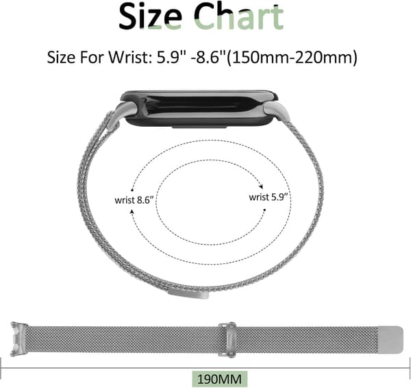 Rem til Xiaomi 8 Mænd Kvinder, Metalarmbånd til Xiaomi Mi Band 8 Magnetisk Rustfrit Stål Mesh Rem med Stærk Magnetisme Sølv Silver