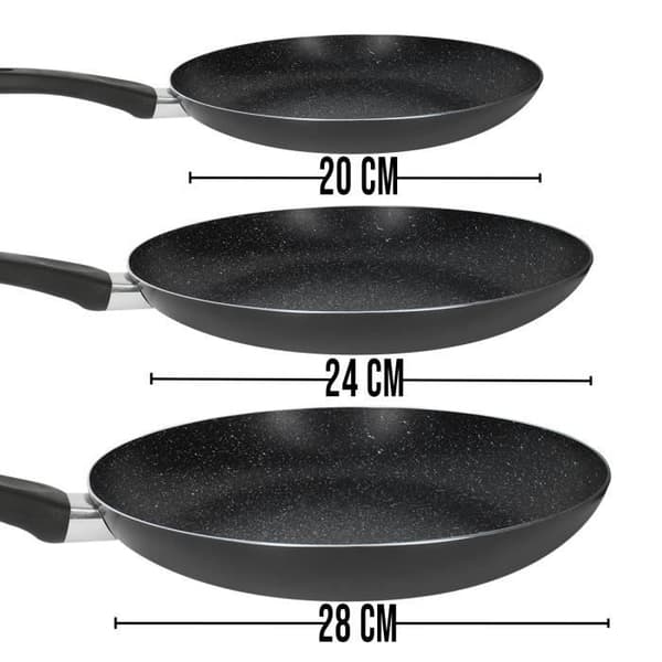 Cheffinger Trio af stegepander 20/24/28 cm med sort marmorbelægning – induktion, ridsefast Svart