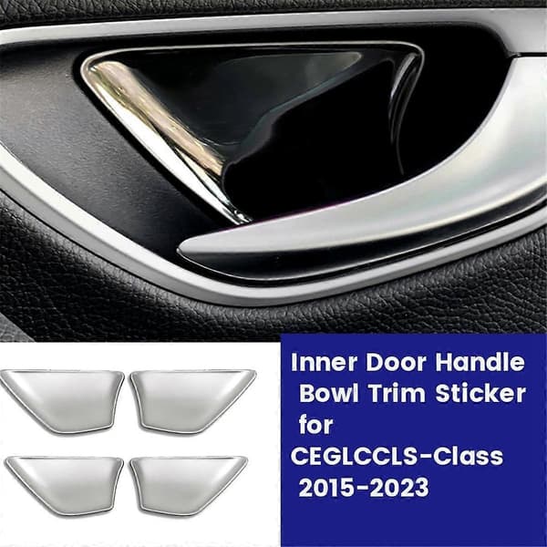 1Set/4pcs Inner Door Handle Bowl Trim Sticker for C/E/GLC-Class 2015-2023 Door Bowl A Silver Silver