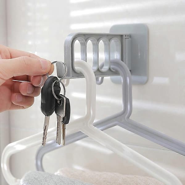 Foldable Wall Mounted Self-Adhesive Clothes Hanger with 4 Holes Storage Rack