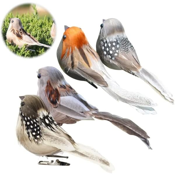 Artificial Birds with Clips, 12-pack for Crafts and Wedding Decoration