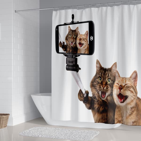Søt katt-selfie dusjforheng i polyester - 180*200CM