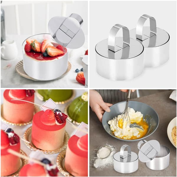 Runde kageforme, 6 stk. bagecirkler 8 cm, bagecirkel, runde kageforme 8 cm velegnet til desserter, kiks, bagværk, mousse, tærter