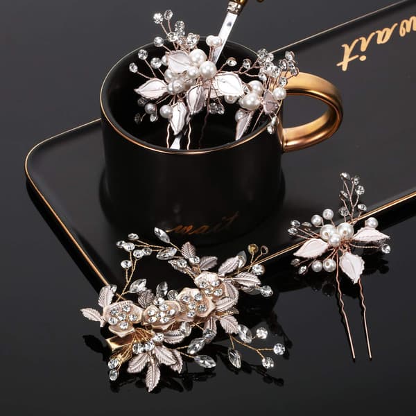 5 stk. bryllupshårnåler med rhinestones bryllupshårklemmer bryllupshår