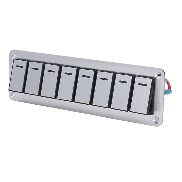 Vippebryterpanel 8-veis 3-pinners LED Enkelt Blått Lys Indikerende Vippebryter På Av Bryterpanel 12-24V