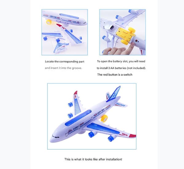 Stor Airbus A380 Elektrisk Belysning Musikk Fjernkontroll Flyleke[JUN]