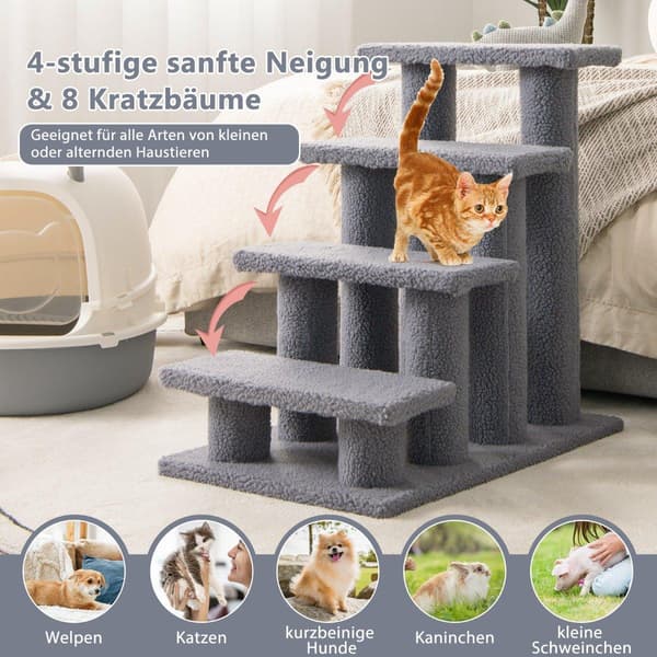 Kattetrappe klatretræ kattetrappe til katte op til 25 kg 61 x 41 x 60 cm grå