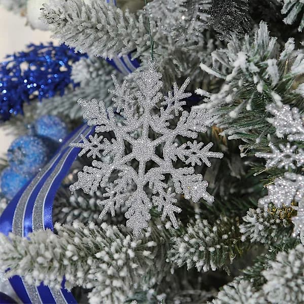 24 Pcs Christmas Tree Decorations Plastic Glitter Snowflakes